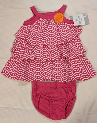 Carter's Baby Girl Clothes 6 Months Pink Dress w/ Diaper Cover 2 PC Set NEW