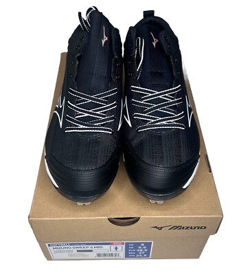 Mizuno Sweep 6 Mid Women s Softball Shoes Cleats Black Size 8 Black White
