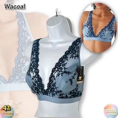NWT Wacoal Women's 42 Embrace Lace Soft Cup Wireless Bra 852191 Blue/Titan
