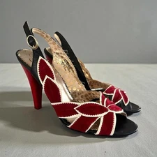 Vintage Poetic License “Spring Blooms” Red and Black Women's Leather Heels