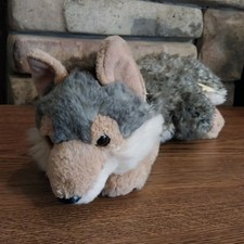 Aurora Miyoni Wolf Gray Brown Stuffed Plush 11 In. Lying