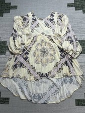 Free People Dress Womens Large Beige Purple Floral Blouson