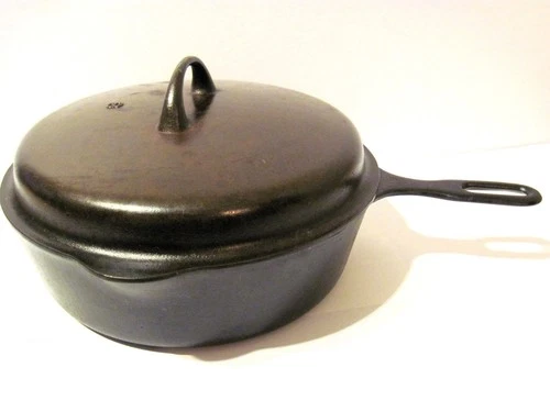 Griswold 8 Cast Iron Mountain 1034 Chicken Pan Deep Skillet Basting Lid 1035 EUC