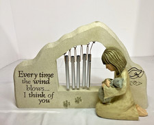 Pet Memorial Figurine Statue Angel Halo Wind Chimes Grave Stone Cat