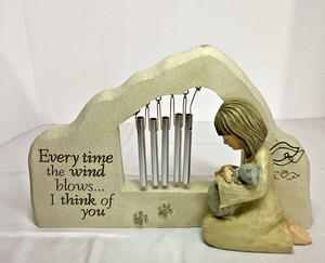 Pet Memorial Figurine Statue Angel Halo Wind Chimes Grave Stone Cat
