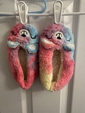 Girls Multi Color Bear Fluffy Slip On Slippers House Shoes 8
