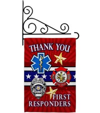 First Responders Garden Flag Set Wall Holder Double-Sided 13 X 18.5 Made In USA