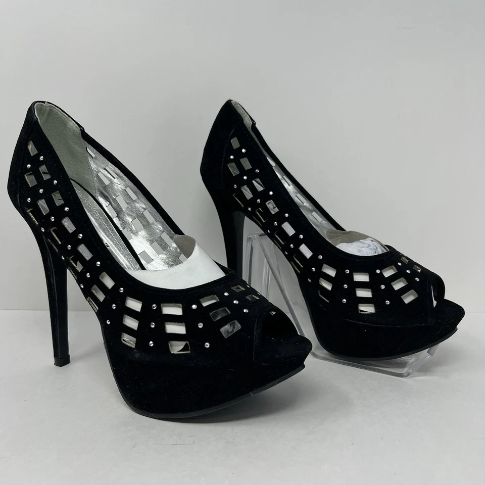 Womens Peep Toe Pumps Slip On Shoes Size 8 Black Studded Party Casual by Liliana - Image 2 of 4