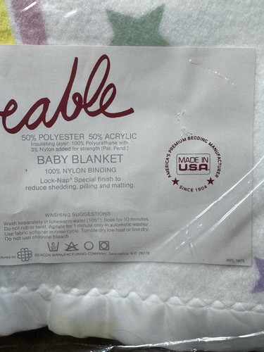Vintage Beacon Baby Blanket Pastel Pattern 40x45” Acrylic/Poly Blend Edging USA - Picture 3 of 4
