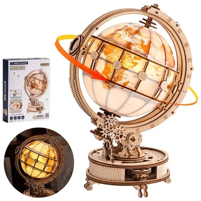 ROKR Luminous Globe Mechanical 3D Wooden Puzzle DIY Model Kit Electric Version - Image 1 of 4