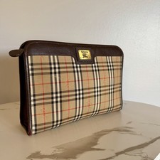 Pochette pochette vintage Burberrys Nova check pelle marrone pre 1990