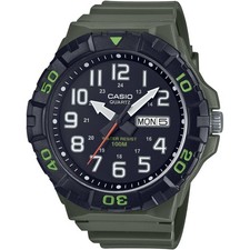 Casio Men's Watch Quartz Day Date Black Dial Green Resin Strap MRW-210H-3AVCF
