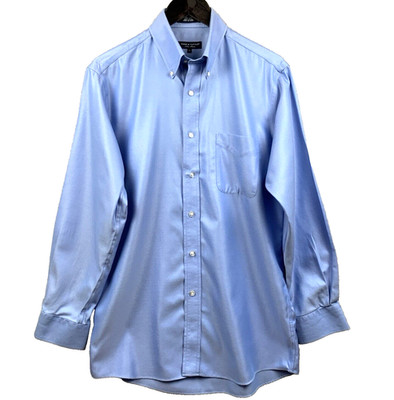 PAGE & TUTTLE Button Down Shirt Mens Medium Blue Cotton Preppy Classic Non Iron