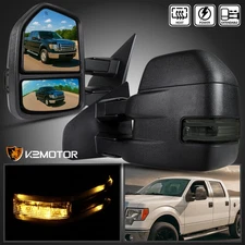 Fit 2007-2014 Ford F150 Power Heated+Smoke Signal+Puddle Telescoping Tow Mirrors