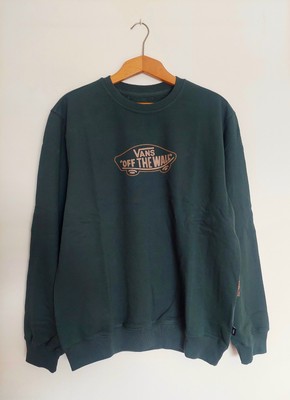 Vans Neu Sweatshirt Rundhals Dunkelgrün Off The Wall Print Kupfer Baumwolle