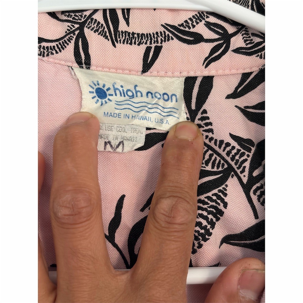 Vintage High Noon Hawaiian Shirt Men's Size M Pink Black Leaf Print  thumbnail 4