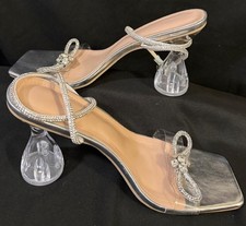 Women's Fashion Acrylic Chunky Heeled Sandals Silver Size 41 Clear Heel