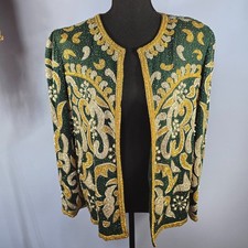 Laurence Kazar NY Vintage Beaded and Sequin Silk Evening Cocktail Jacket Size XL