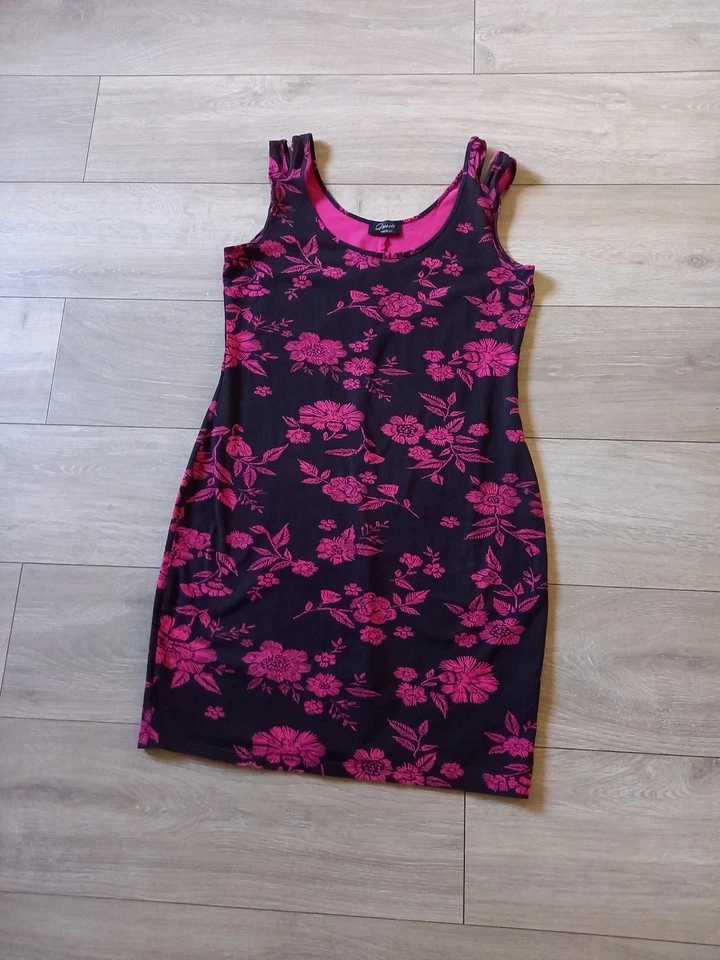 Vestido bodycon de algodón elástico floral negro y rosa C&A Yessica talla S Foto 2 de 4