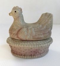 Antique Vintage Paper Mache Hen On Nest Chicken Easter Candy Container READ