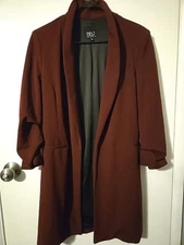 BBJ Los Angeles Burgundy Deep Red Slouch Gathered Sleeve Open Jacket Blazer - M