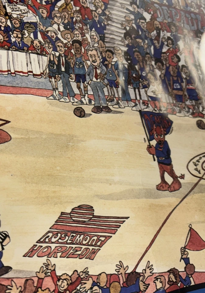 Vintage 1984 DePaul Blue Demons Poster Illust Holladay Rosemt Horizon Caricature - Image 2 of 4