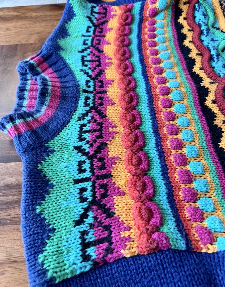 Suéter De Colección Retro Años 80 One Step Up Brillante Multicolor Crew Acrílico Talla Pequeña Foto 4 de 4