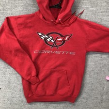 VTG Mid America Motorworks Hoodie Mens S Red Corvette Logo Pullover Sweatshirt