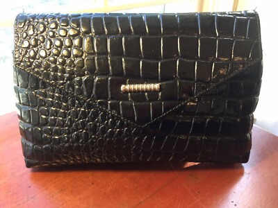 Sylvia Cee Black Croc Embossed  Leather Envelope clutch with chain handbag   