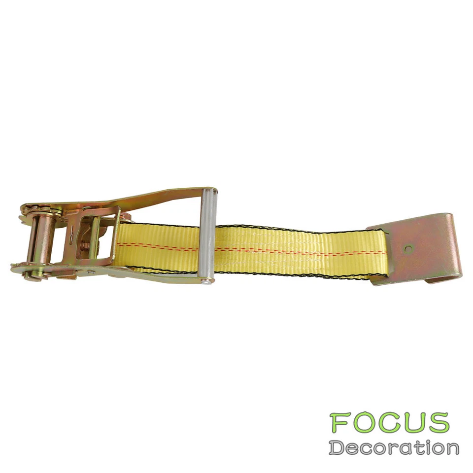 Paquete de 4 ganchos planos de alta resistencia para correas de amarre de rueda de 2" × 120" amarillos para remolques Foto 2 de 4