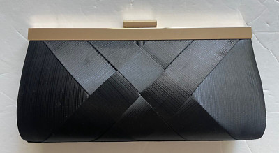 Perry White Woven Jacquard Satin Clutch Black Gold