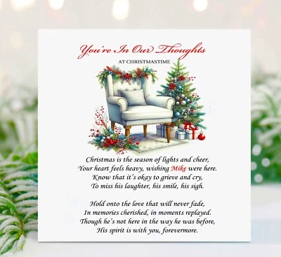 A GRACEFUL GOODBYE Personalised Thinking Of You At Christmas Card 1st Without A Loved One. 6x6 inch