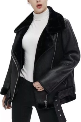 Zara Biker Moto Double Faced Jacket Faux Leather Shearling