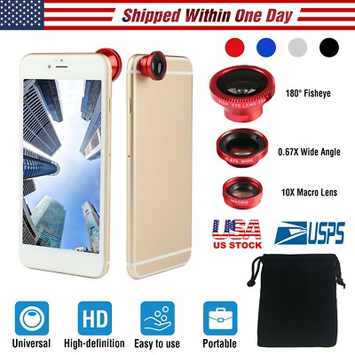 Camera Lens Kit Universal 3in1 Magnetic Wide Angle Fish Eye Macro For Cell Phone