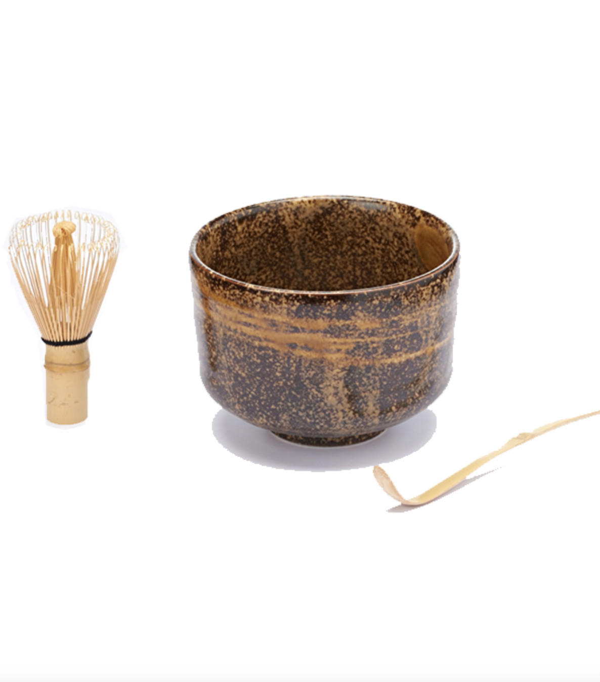 Kit thé matcha ocre avec bol en céramique, fouet chasen et cuillère en bambou