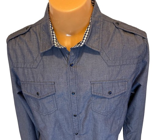 Vintage Twice Brand Men's Western Shirt Long + Roll Tab Sleeve and Pearl Snaps - Picture 2 of 14