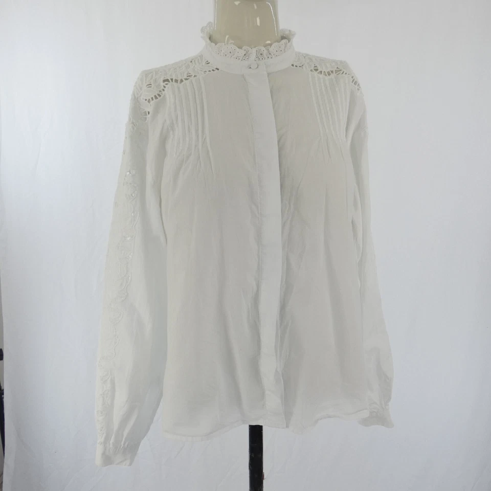 H&MBohemian Shirt Blouse White Top Eyelet Lace Ruffle Details Long Sleeve EUR 38 - Image 4 of 4
