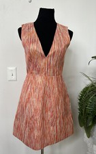 Alice + Olivia Orange Shimmer Pacey Lantern Striped Sleeveless A-line Dress Sz 6