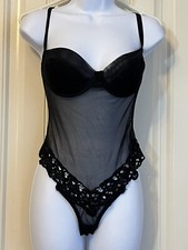 Vintage Fredricks of Hollywood Mesh Black Goth Bodysuit Thong Teddy Hi Leg Large