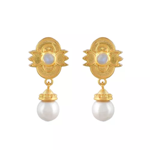 Stunning Moonstone & Pearl 14K Gold Plated Earring