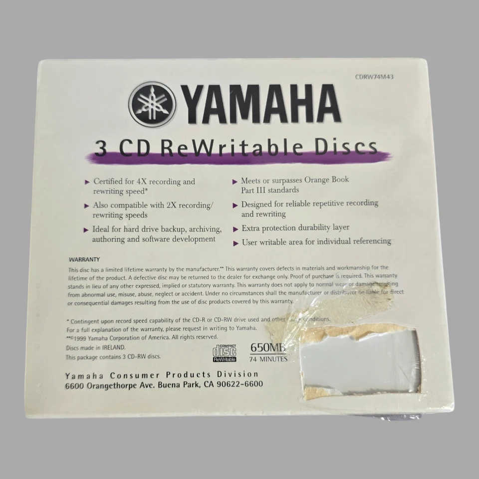 NEW Sealed Yamaha Rewritable CD-RW 650MB 74 Min CDs 3 Pack w/ Jewel Cases - Image 2 of 4