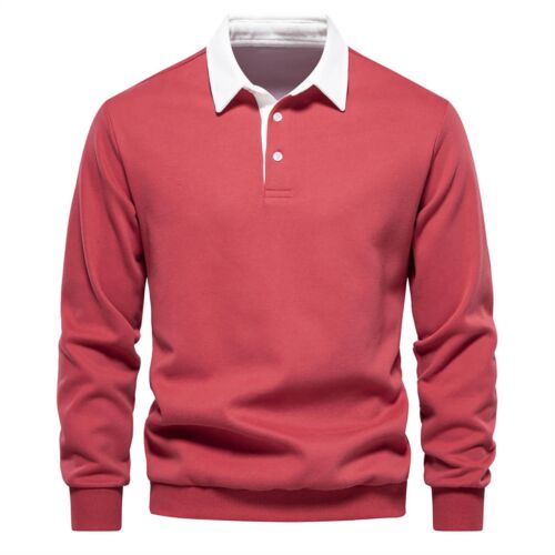 Men's Colorblock Polo Collar Long Sleeve Button Front Pullover Sweatshirt Slim - Picture 28 of 30