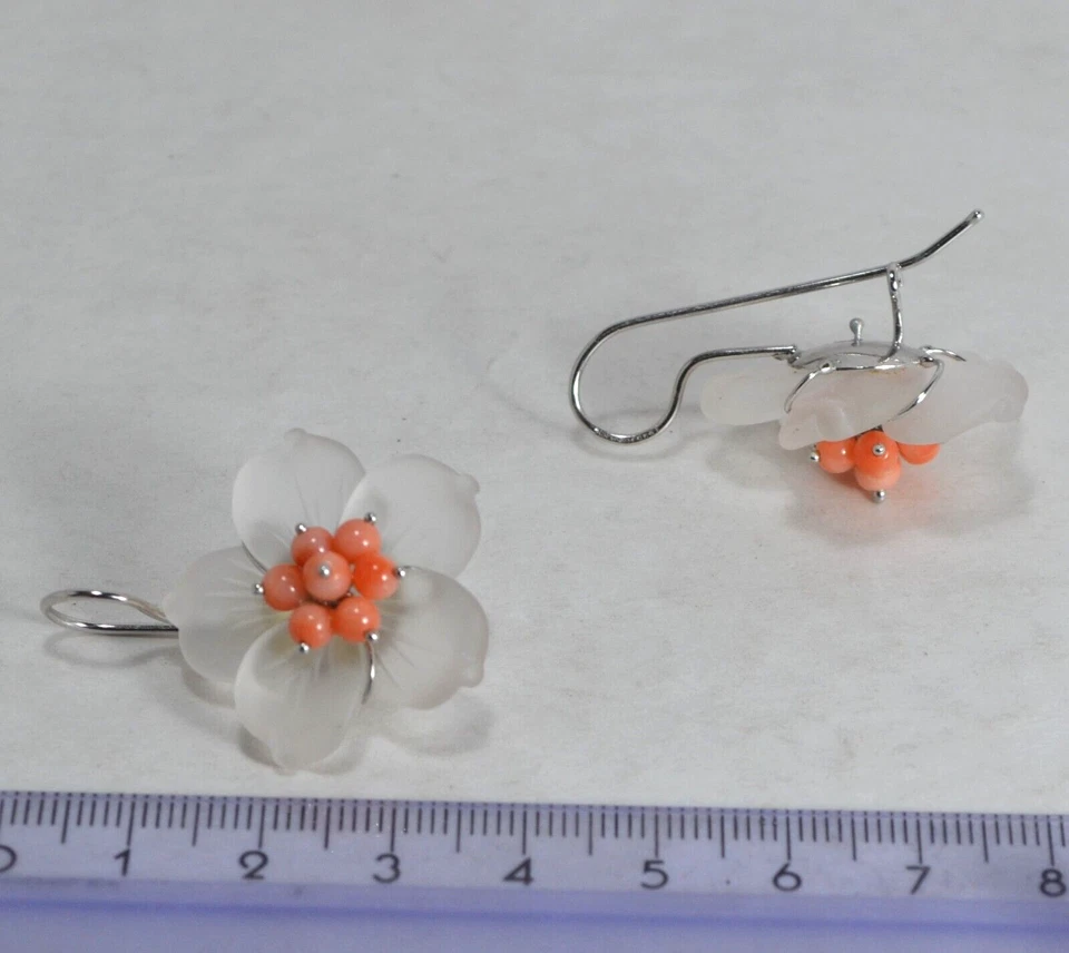 ORECCHINI IN ARGENTO 925  FIORI CRISTALLO ROCCA  25 mm CORALLO ROSA   AGHT 024RA - Immagine 4 di 4