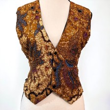 Kenar Vintage Beaded Vest Peacock Birds Ethnic Print L