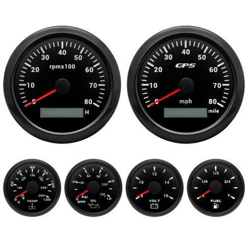 6 Gauge Set GPS Speedometer 0-80MPH Tacho For Car Marine Boat Truck Waterproof - Picture 1 of 17