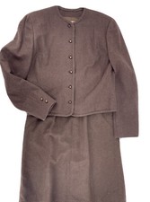 Vintage Pendleton 2 Piece Blazer Skirt Suit Set Brown Button Virgin Wool Size 8