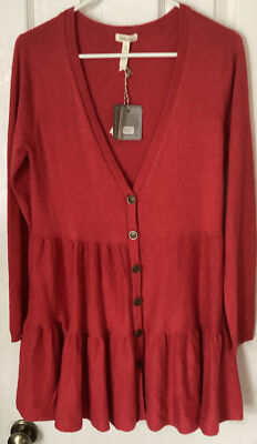 Matilda Jane Womens  Red Sweater -Small-  Love Me Tender With Ruffle NWT