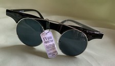 Retro Fashion Round Black With Silver Trim Black Lens Sunglasses-New