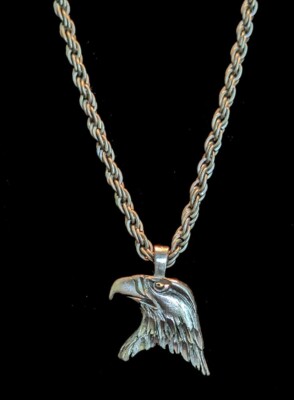 Western Core TM & Co Pewter Eagle Head Pendant Pewtertone French Rope Chain