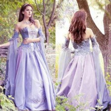 Medieval Prom Dresses Cape Fairy Sleeve Lace Chiffon Floral Lady Evening Gown